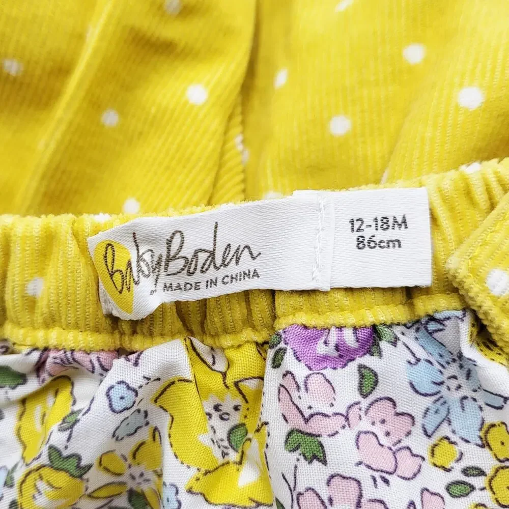 Baby Boden Yellow Polka Dot Corduroy Bunny Applique Pinafore Dress Sz 12-18 mnth - Picture 7 of 7